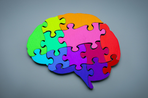 Neurodiversity concept. A Brain from colorful puzzle pieces.